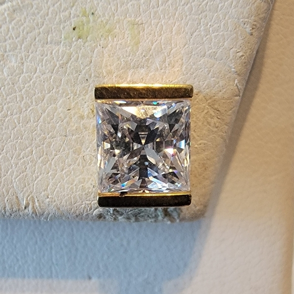 C10 Sterling 925 Silver Gold-tone & Clear Stone Studs - Picture 2 of 3